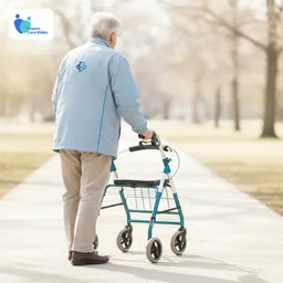 Rider walking with a wheeled walker