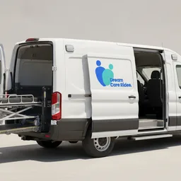 Dream Care Rides transport van with stretcher on the rear lift