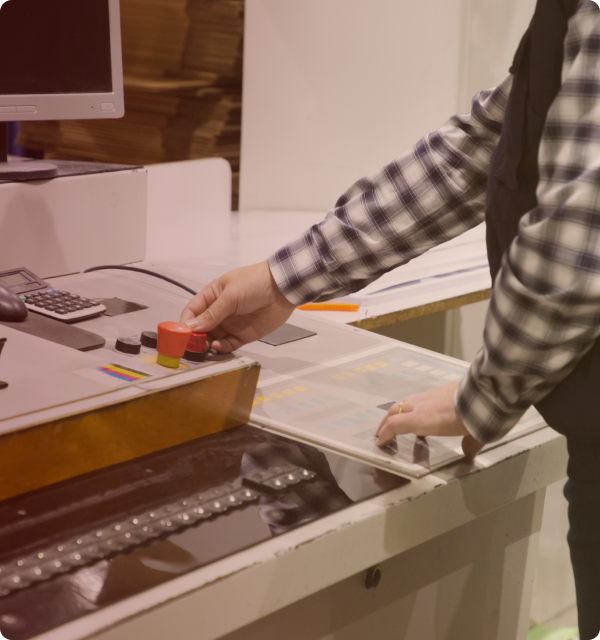 Man Touching Printer for Hot Stamping